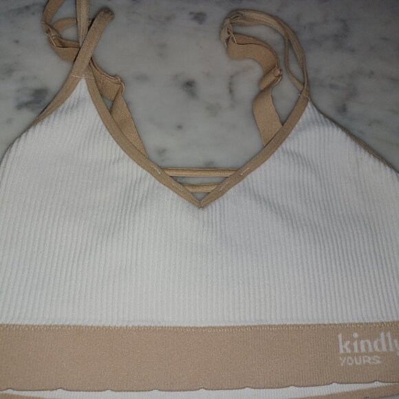 Kindly Yours Women's Sports Bra Medium White & Tan - Picture 1 of 3